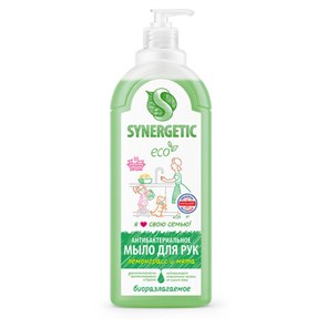 {{photo.Alt || photo.Description || 'Мыло жидкое антибактериальное 1 л SYNERGETIC "Лемонграсс и мята", антизапах, дозатор, 105101'}}