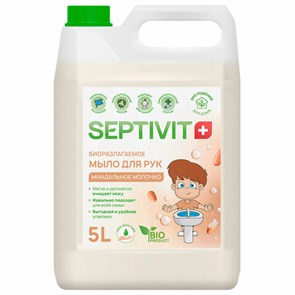 {{photo.Alt || photo.Description || 'Мыло жидкое гипоаллергенное 5 л, SEPTIVIT "Миндальное молочко", биоразлагаемое'}}