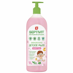 Мыло жидкое детское гипоаллергенное 1 л, SEPTIVIT "Bubble gum", биоразлагаемое, дозатор 609967