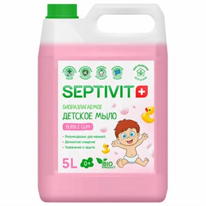 Мыло жидкое детское гипоаллергенное 5 л, SEPTIVIT "Bubble gum", биоразлагаемое 609969