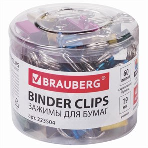 {{photo.Alt || photo.Description || 'Зажимы для бумаг BRAUBERG, КОМПЛЕКТ 40 шт., 19 мм, на 60 листов, цвет металлик, пластиковый цилиндр, 223504'}}