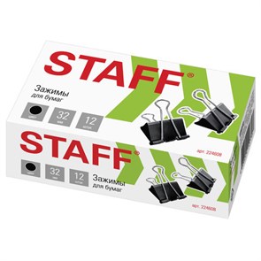 {{photo.Alt || photo.Description || 'Зажимы для бумаг STAFF "EVERYDAY", КОМПЛЕКТ 12 шт., 32 мм, на 140 листов, черные, картонная коробка, 224608'}}