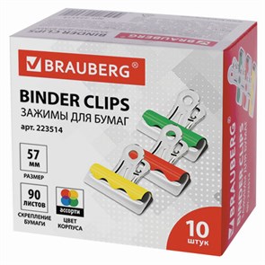 {{photo.Alt || photo.Description || 'Зажимы-бульдоги для бумаг большие BRAUBERG, КОМПЛЕКТ 10 шт., 57 мм, на 90 листов, картонная коробка, 223514'}}