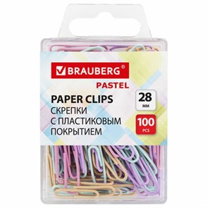 {{photo.Alt || photo.Description || 'Скрепки BRAUBERG PASTEL, 28 мм, пастельные цвета, 100 шт., в пластиковой коробке, 271956'}}