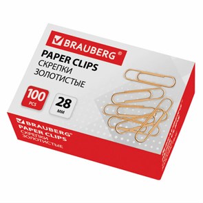 {{photo.Alt || photo.Description || 'Скрепки BRAUBERG, 28 мм, золотистые, 100 шт., в картонной коробке, 221529'}}