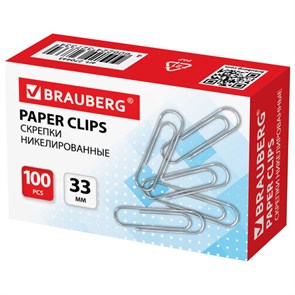 {{photo.Alt || photo.Description || 'Скрепки BRAUBERG, 33 мм, никелированные, 100 шт., в картонной коробке, 270443'}}