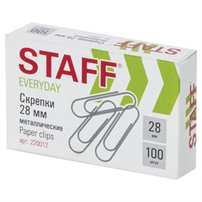 {{photo.Alt || photo.Description || 'Скрепки STAFF "EVERYDAY", 28 мм, металлические, 100 шт., в картонной коробке, Россия, 220012'}}