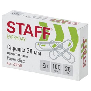 {{photo.Alt || photo.Description || 'Скрепки STAFF "EVERYDAY", 28 мм, оцинкованные, 100 шт., в картонной коробке, Россия, 224799'}}