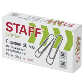 {{photo.Alt || photo.Description || 'Скрепки большие 50 мм гофрированные 50 шт., STAFF "EVERYDAY", металлические, РОССИЯ, 220011'}}