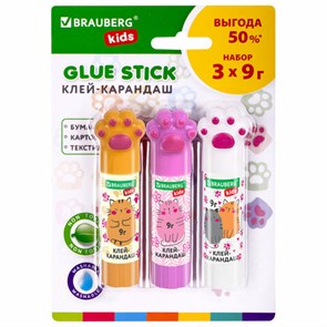 {{photo.Alt || photo.Description || 'Клей-карандаш "Лапки" Cat Paw, 9 г, фигурный колпачок, 3 шт. на блистере, BRAUBERG KIDS, 271982'}}