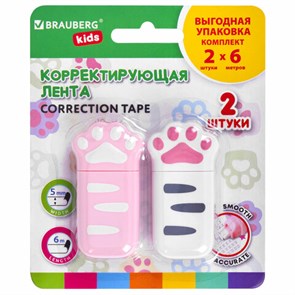 {{photo.Alt || photo.Description || 'Корректирующая лента BRAUBERG KIDS "ЛАПКИ", 5 мм х 6 м, ВЫГОДНАЯ УПАКОВКА 2 штуки в блистере, 272498'}}