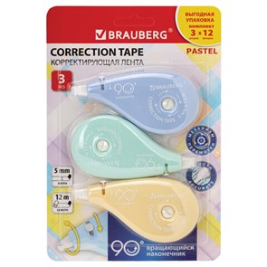 {{photo.Alt || photo.Description || 'Корректирующая лента BRAUBERG PASTEL 5 мм х 12 м, вращающийся наконечник 90°, ВЫГОДНАЯ УПАКОВКА 3 штуки в блистере,механизм перемотки,272489'}}