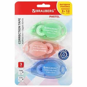 {{photo.Alt || photo.Description || 'Корректирующая лента BRAUBERG PASTEL, 5 мм x 12 м, механизм перемотки, ВЫГОДНАЯ УПАКОВКА 3 штуки в блистере, 271252'}}