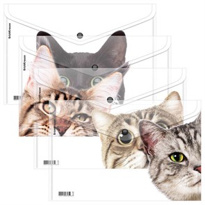 {{photo.Alt || photo.Description || 'Папка-конверт на кнопке пластиковая ERICH KRAUSE "Hiding Cats", A4, ассорти, 61155'}}
