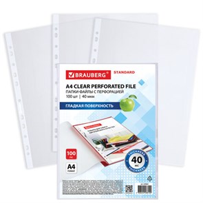 {{photo.Alt || photo.Description || 'Папки-файлы перфорированные А4 BRAUBERG "STANDARD", КОМПЛЕКТ 100 шт., гладкие, 40 мкм, 229661'}}