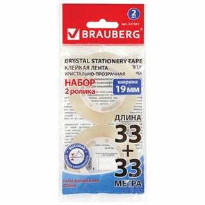 {{photo.Alt || photo.Description || 'Клейкие ленты 19 мм х 33 м КРИСТАЛЬНЫЕ, BRAUBERG, КОМПЛЕКТ 2 шт., европодвес, 227261'}}