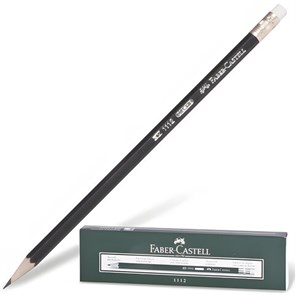 Карандаш чернографитный FABER-CASTELL, 1 шт., "1112", НВ, с ластиком, корпус черный, 111200 180379