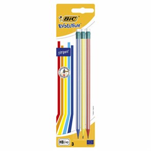 {{photo.Alt || photo.Description || 'Карандаши чернографитные BIC Evolution "Stripes", НАБОР 3 шт., HB, с ластиком, блистер, 8902781'}}