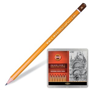 Карандаши чернографитные KOH-I-NOOR 1500, НАБОР 24 шт., 8В-10H, без резинки, металлическая коробка, 1504024001PL 181070