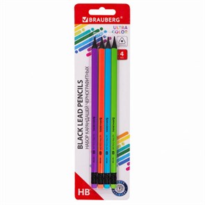 {{photo.Alt || photo.Description || 'Набор карандашей чернографитных BRAUBERG "ULTRA COLOR" 4 шт., HB, с ластиком, пластиковые, 181709'}}