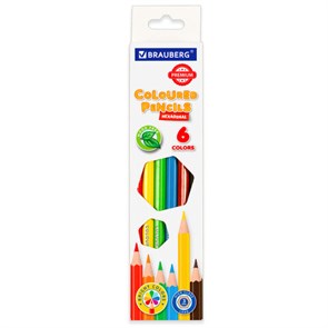 {{photo.Alt || photo.Description || 'Карандаши цветные BRAUBERG PREMIUM, 6 цветов, шестигранные, грифель 3 мм, 181665'}}