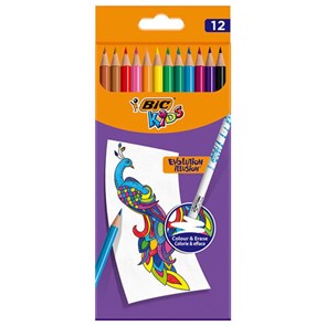 {{photo.Alt || photo.Description || 'Карандаши цветные стираемые с ластиком BIC "Kids Evolution Illusion", 12 цветов, круглые, 987868'}}