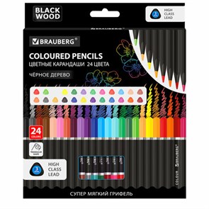 {{photo.Alt || photo.Description || 'Карандаши цветные чёрное дерево BRAUBERG BLACK WOOD, 24 цвета, трехгранные, мягкий грифель 3 мм, 181949'}}