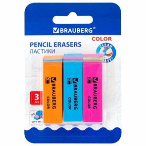 {{photo.Alt || photo.Description || 'Ластики BRAUBERG "Color", НАБОР 3 штуки, 55х15х13 мм, прямоугольные, скошенные, блистер, 272672'}}