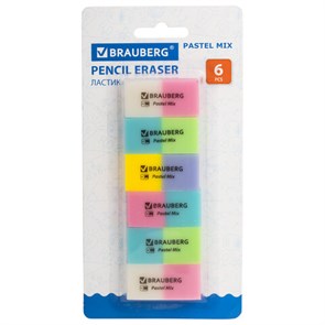 {{photo.Alt || photo.Description || 'Набор ластиков BRAUBERG "Pastel Mix", 6 шт., цвета ассорти, 44х21х10 мм, экологичный ПВХ, 229597'}}