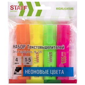 {{photo.Alt || photo.Description || 'Набор текстовыделителей 4 НЕОНОВЫХ ЦВЕТА, STAFF "EVERYDAY HL-720", линия 1-5 мм, скошенный наконечник, 152555'}}