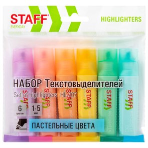 {{photo.Alt || photo.Description || 'Набор текстовыделителей 6 ПАСТЕЛЬНЫХ ЦВЕТОВ, STAFF "EVERYDAY HL-707", линия 1-5 мм, скошенный наконечник, 152551'}}