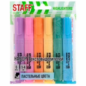 {{photo.Alt || photo.Description || 'Набор текстовыделителей 6 ПАСТЕЛЬНЫХ ЦВЕТОВ, АССОРТИ, STAFF College "STICK PASTEL", линия письма 1-4 мм, скошенный наконечник, 152532'}}
