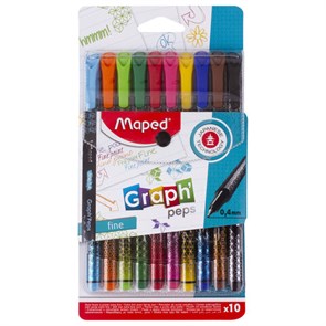 {{photo.Alt || photo.Description || 'Набор капиллярных ручек (линеров) MAPED 10 шт., "Graph'Peps", АССОРТИ, трехгранные, 0,4 мм, 749050'}}