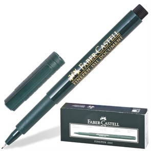 Ручка капиллярная (линер) FABER-CASTELL "Finepen 1511", ЧЕРНАЯ, корпус темно-зеленый, линия 0,4 мм, 151199 140995