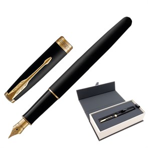 Ручка перьевая PARKER "Sonnet Core Matt Black GT", корпус черный матовый лак, позолоченные детали, черная, 1931516 142357