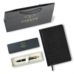 {{photo.Alt || photo.Description || 'Ручка шариковая PARKER "IM Core Black Lacquer GT", ежедневник А5 черный, пакет, 880899'}}
