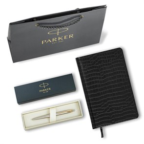 {{photo.Alt || photo.Description || 'Ручка шариковая PARKER "Jotter Core Stainless Steel GT", ежедневник А5 черный, пакет, 880886'}}