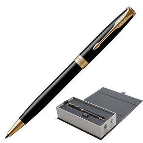 Ручка шариковая PARKER "Sonnet Core Lacquer Black GT", корпус черный глянцевый лак, позолоченные детали, черная, 1931497 142339