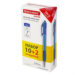 {{photo.Alt || photo.Description || 'Ручки шариковые автоматические с грипом СИНИЕ "10+2 В ПОДАРОК!" BRAUBERG "SUPER", НАБОР 12 штук, 143380'}}