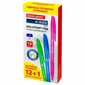 {{photo.Alt || photo.Description || 'Ручка шариковая BRAUBERG "X-333 NEON", 12+1 В ПОДАРОК!, синяя, КОМПЛЕКТ 13 шт., узел 0,7 мм, линия 0,35 мм, 144250'}}