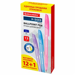 {{photo.Alt || photo.Description || 'Ручка шариковая BRAUBERG "X-333 PASTEL", 12+1 В ПОДАРОК!, синяя, КОМПЛЕКТ 13 шт., узел 0,7 мм, линия письма 0,35 мм, 144249'}}