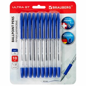 {{photo.Alt || photo.Description || 'Ручки шариковые с грипом BRAUBERG "ULTRA GT", НАБОР 10 ШТУК, СИНИЕ, линия 0,5 мм, блистер, 144056'}}