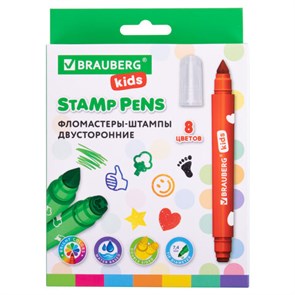 {{photo.Alt || photo.Description || 'Фломастеры-штампы двусторонние "FUNNY STAMPS", 8 цветов, BRAUBERG KIDS, картонная коробка с европодвесом, 152179'}}