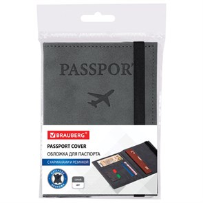 {{photo.Alt || photo.Description || 'Обложка для паспорта с карманами и резинкой, мягкая экокожа, "PASSPORT", серая, BRAUBERG, 238203'}}