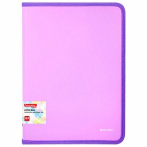 {{photo.Alt || photo.Description || 'Папка объемная на молнии пластиковая BRAUBERG PASTEL, А4, 330х240 мм, 600 мкм, цвет лиловый, 271971'}}