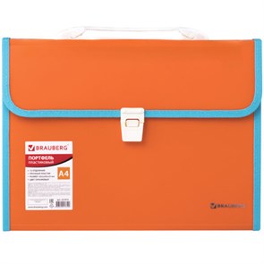 {{photo.Alt || photo.Description || 'Папка-портфель пластиковая BRAUBERG "JOY", А4 (330х245х35 мм), 13 отделений, с окантовкой, оранжевая, 227975'}}