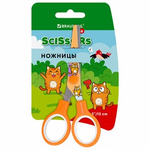 {{photo.Alt || photo.Description || 'Ножницы 130 мм оранжевые, с цветной печатью "Котики", закругленные, BRAUBERG KIDS, 238351'}}
