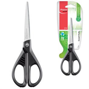 Ножницы MAPED (Франция) "Essentials Green", 170 мм, черные, картонная упаковка с европодвесом, 467010, 468010 232004