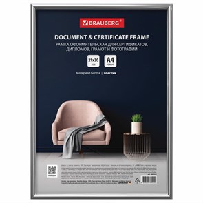 {{photo.Alt || photo.Description || 'Рамка 21х30 см серебристая, пластик, багет 8 мм, BRAUBERG "Slim", плотный задник с ножкой, акриловый экран, 391316'}}