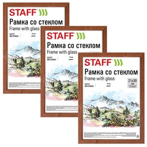{{photo.Alt || photo.Description || 'Рамка 21х30 см со стеклом, КОМПЛЕКТ 3 штуки, багет 16 мм, дерево, STAFF "Sonata", цвет орех, 391387'}}